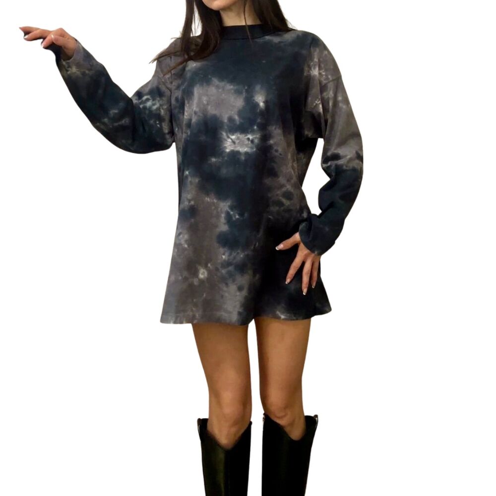 We The Free Black Gray Tie Dye Oversized Mock Neck Long Sleeve S
